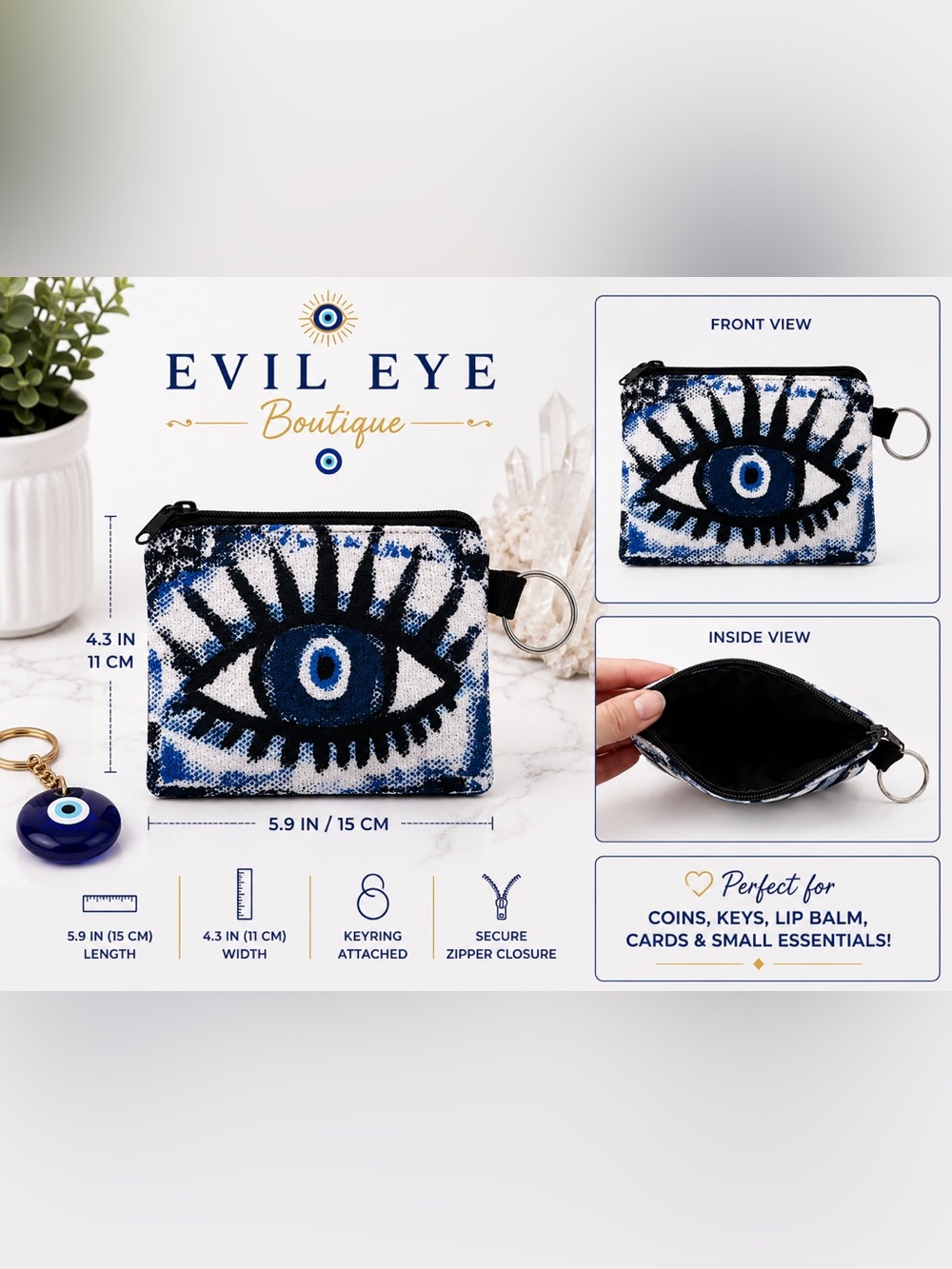 🧿Blue Coin Pouch with Keyring
